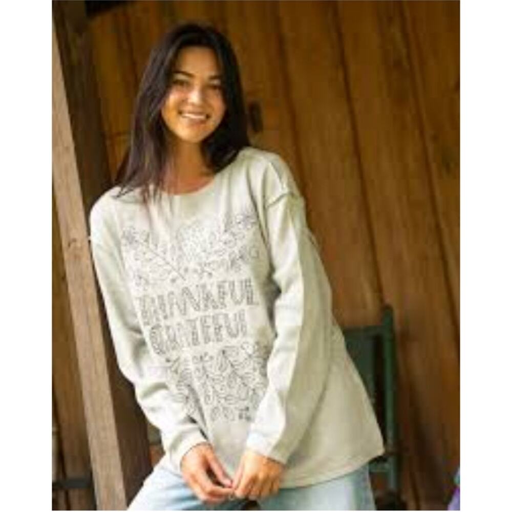 Natural Life Womens Waffle Knit Oversized Thermal Top Sz S/M Stretch Boho Comfy